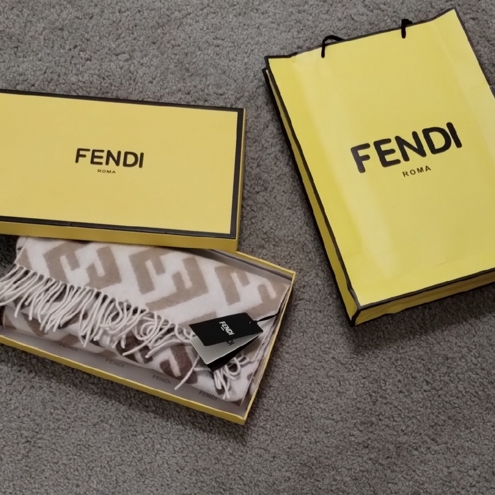 Fendi Beige and Cream Logo Scarf